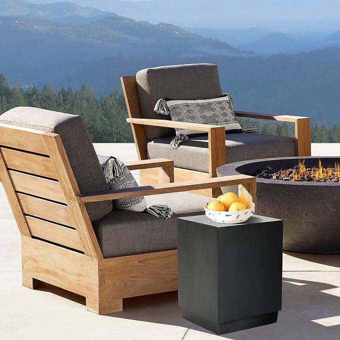 LuxenHome 18'' Outdoor Side Table, Minimalist Charcoal Gray Square Outside End Tables, Small Accent Table for Indoor, Outdoor, Porch, Poolside, Backyard, Modern Patio Furniture, Plant Stand