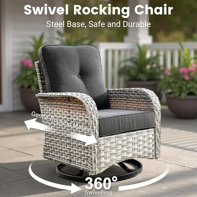 8 Pieces Wicker Patio Furniture Set,Outdoor Sectional Sofa with Swivel Chairs Coffee Table,Outside Deep Seat Rattan Couch Conversation Set,Black