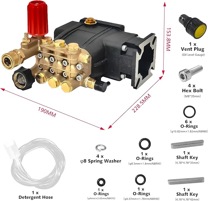 3400 PSI Pressure Washer Pump, 3.0 GPM, 3/4" Shaft Replacement Pump | 2500-3400 psi Restore Cleaning Power • Fits 5–8HP Engines • Brass Head • Replacement Pump for Gas Pressure Washers