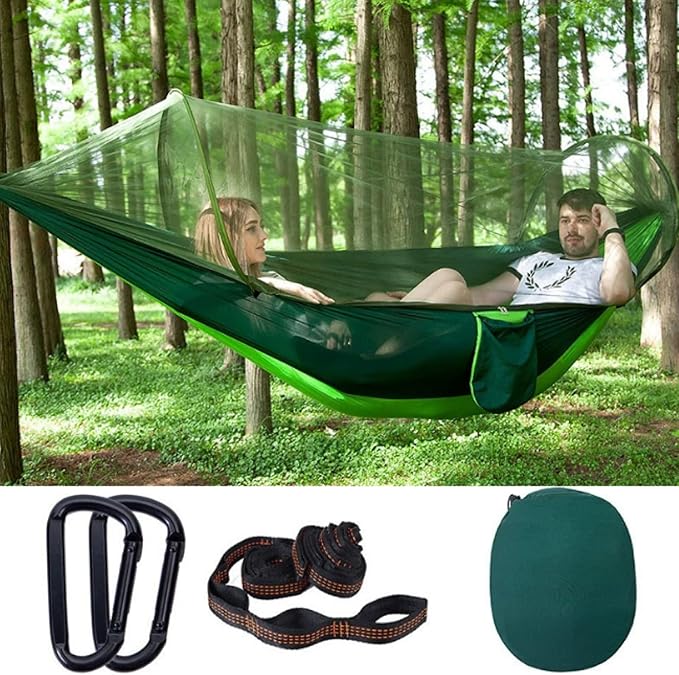 LOWFI Double Hammock Outdoor Sunshade Quick-Opening Rocking Bed Off The Ground Anti-Rollover Single Camping Double-personfastgreenupgradestrap