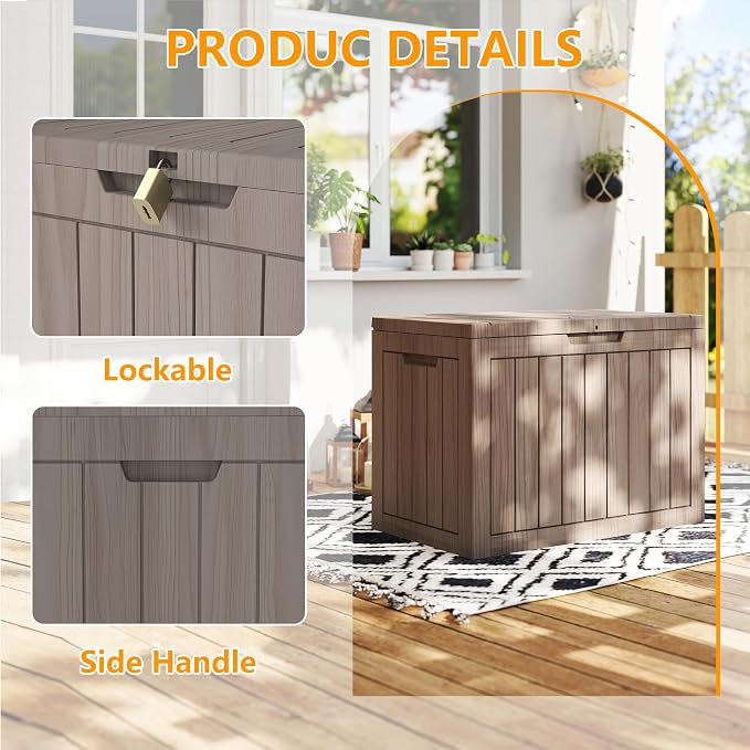35 Gallon outdoor cushion storage deck boxes outdoor waterproof, package delivery boxes for outside, Outdoor Storage Lockable for Patio Furniture, Garden Tools and Pool Supplies, Light Brown