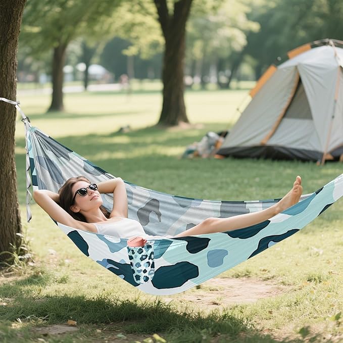 Leopard Print Blue 330lb Capacity Camping Hammock with Tree Straps Cloth Hammock for Outside Patio Backyard Poolside hamaca para adultos