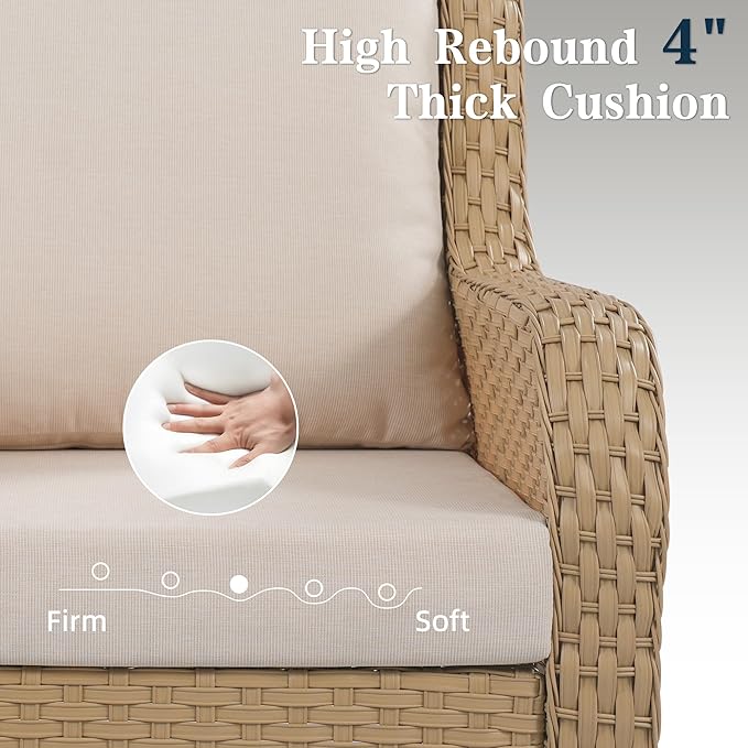 6 Piece Patio Furniture Set with Swivel Chairs, Side Table & Ottomans, Outdoor Patio Conversation Set with Comfortable Cushions for Backyard, Deck, Porch, Poolside - Beige Wicker with Cushions