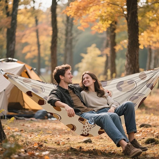 Classic Leopard Print Outdoor Hammock with Tree Straps for Outside Patio Garden