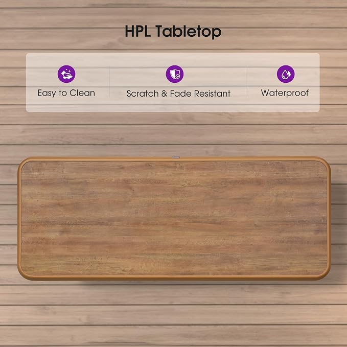 PURPLE LEAF Bar Height Table Patio Retangular Table Dining Coffee Kitchen Breakfast Bistro Outdoor Pub Bar Table for Garden Balcony, Teak