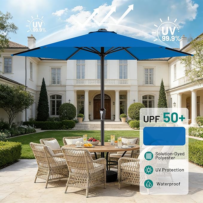 AreShark 11 FT Patio Umbrella for Outdoor, Outdoor Table Umbrella with Push Button Tilt and Crank, Outdoor Patio Umbrellas with 6 Sturdy Ribs, Patio Umbrellas for Market, Garden, Pool (Royal Blue)