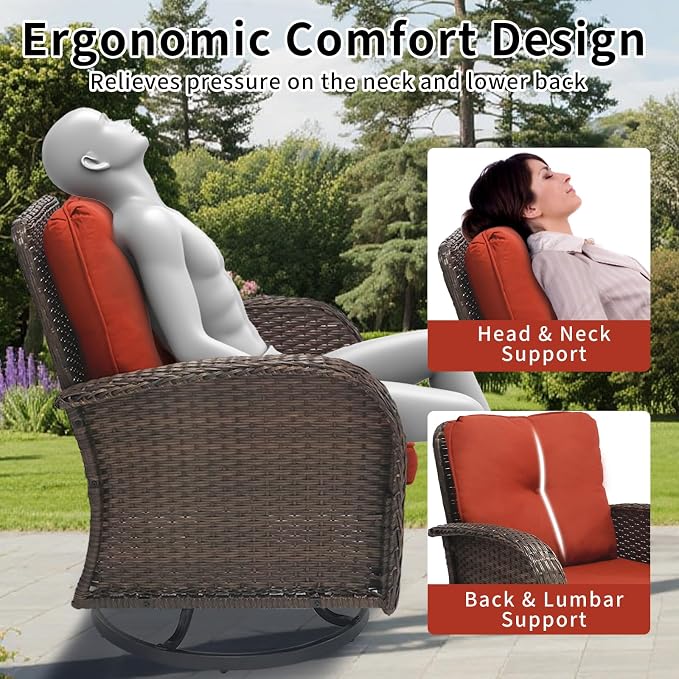 JJMGJOY Outdoor Swivel Rocker Patio Chairs 3 Pieces，Swivel Patio Chairs with Cushions，Outdoor Swivel Rocking Chairs Set of 2 with Rattan Side Table，Patio Furniture Set for Outside Porch Deck