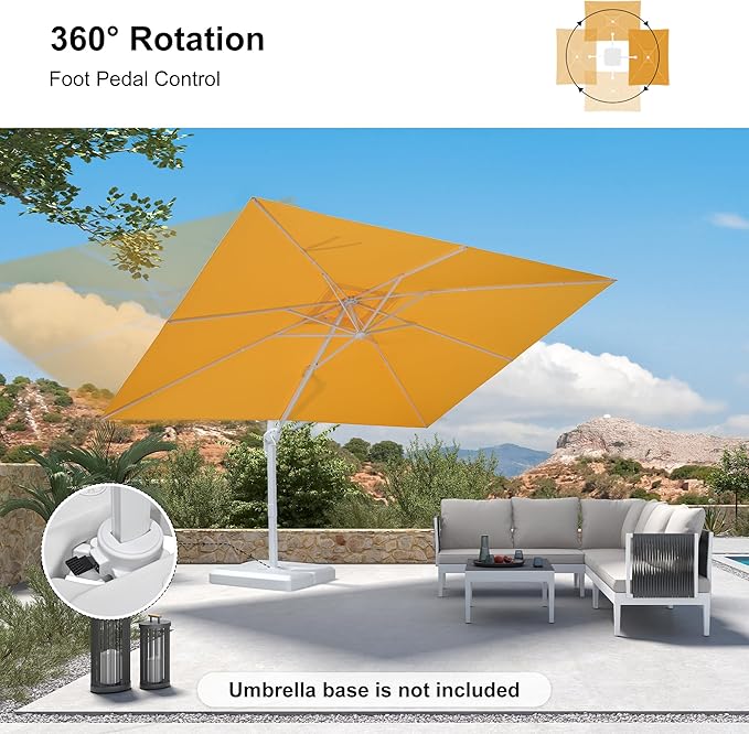 PURPLE LEAF 9' × 11.5' Patio Umbrella White Cantilever Umbrella Aluminum Square Outdoor Offset Umbrella Hanging Windproof with 360° Rotation for Garden Deck Pool, Yellow