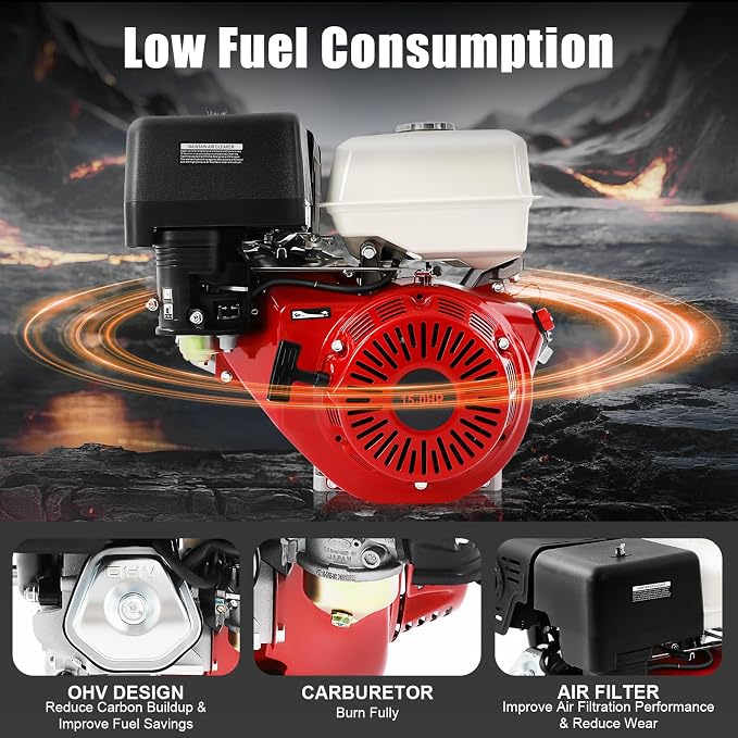 420CC 15Hp Gasoline Engine, 9700W Mini Bike Engine Pull Start Air Cooling Go Kart Motor 4-Stroke Small Gas Engine 3000-3600Rpm for Water Pumps, Vibrators, Generators with 1.72 Gallons Fuel Tank