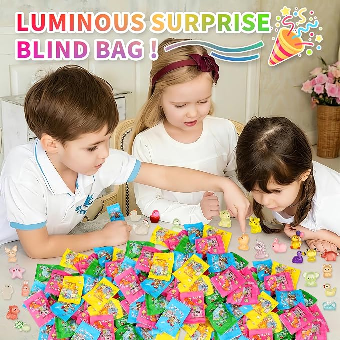 EKisemio 120Pcs Mini Resin Animals Blind Bags, Glow Mystery Figures Bags | Luminous Animals Figures Variety Pack , Glow in The Dark Designs, for Kids’ Collecting, Hide Games, Classroom Rewards