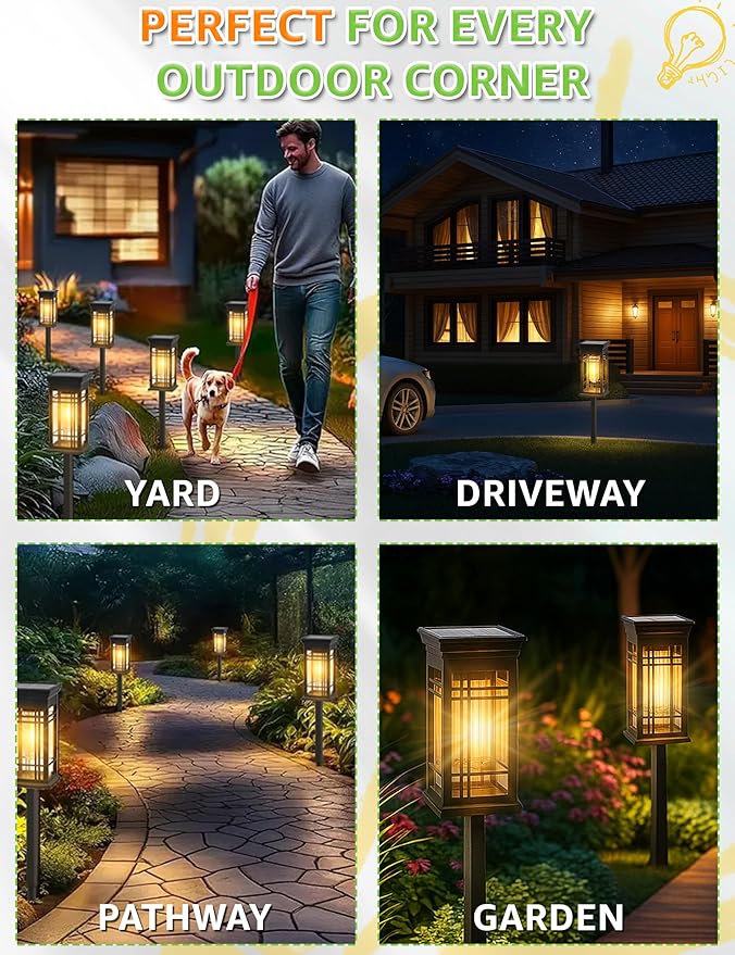 4 Pack Solar Lights Outdoor Waterproof, Bright Solar Pathway Lights with Auto On/Off, Weatherproof Garden Landscape Lighting for Yard Patio Walkway Lawn Decor