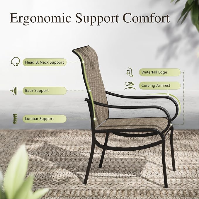 Sophia & William Patio Set with Umbrella Outdoor Dining Set with 13ft Navy Umbrella, 6 x Fixed Dining Chairs, 1 Wood Like Patio Table for Lawn Garden Backyard Pool (Umbrella Base Not Included)