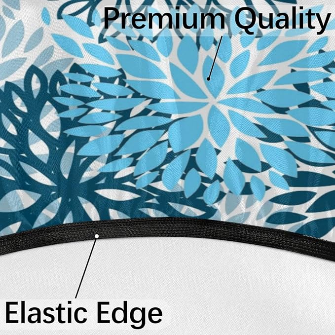 Round Tablecloth with Umbrella Hole and Zipper Elastic Fitted Table Cloth 45"-56" Oil-Proof Waterproof Patio Table Cover for Outdoor Dining Picnic Party, Spring Summer Blue Floral