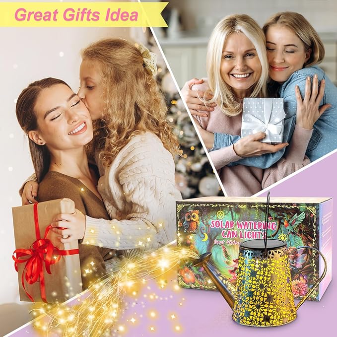 Solar Watering Can Lights, Large Retro Metal Hanging Solar Lights Outdoor Waterproof, Mother's Day Birthday Gifts for Women Mom Grandma Garden Yard Light LED Decoration Outside for Porch Lawn Patio