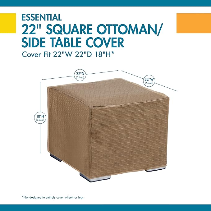 DUCKCOVERS® Essential Water-Resistant 22 Inch Square Patio Ottoman/Side Table Cover, Outdoor Ottoman Cover