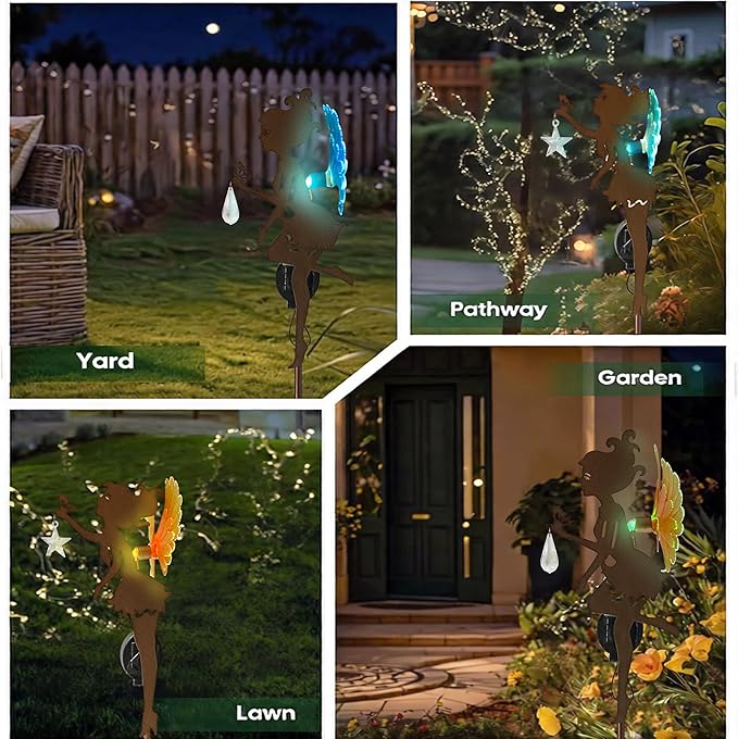 Solar Garden Statue Outdoor Decor, Art Fairy Star Figurine Light Stake, Garden Decoration Ornament for Patio Lawn Yard Pathway, Housewarming & Unique Gift for Gardening Mom Grandma