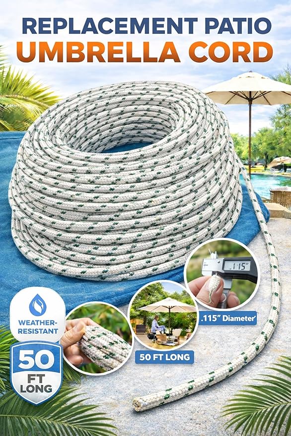 50' Patio Umbrella Replacement Cord Line Rope String Porch Outdoor Umbrella Replacement Cord Repair Heavy Duty