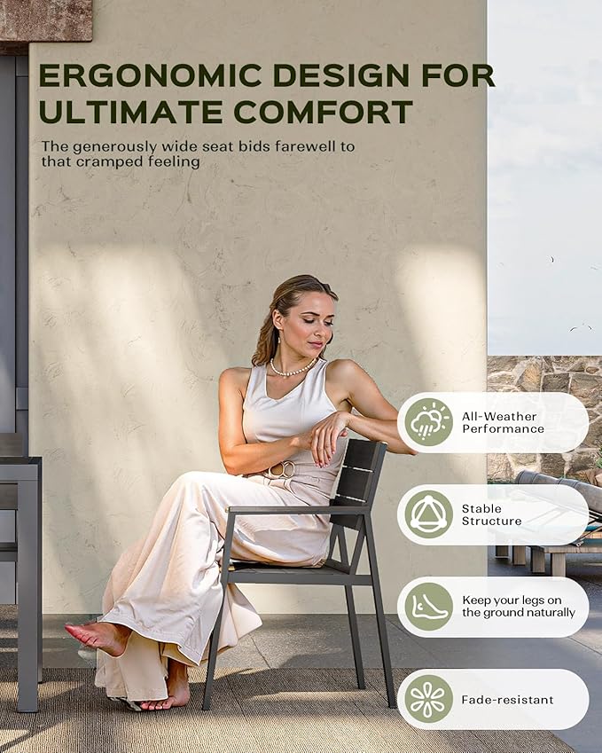 Vexwalx 5-Piece Outdoor Dining Set, Aluminum Dining Table Set for 4, Patio Table and Chairs Set with Umbrella Hole, All Weather HDPS Outdoor Table and Chairs for 4 (Charcoal)