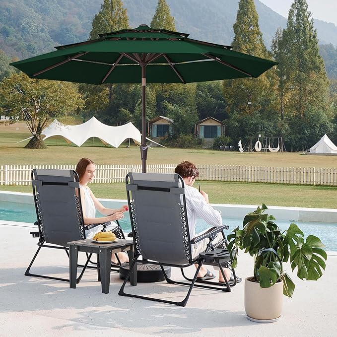 JEAREY 9FT 3 Tier Patio Umbrella Outdoor Market Umbrella Table Umbrellas with 8 Ribs 1.5 Pole Push Button Tilt and Crank UV Protection for Garden,Dark Green
