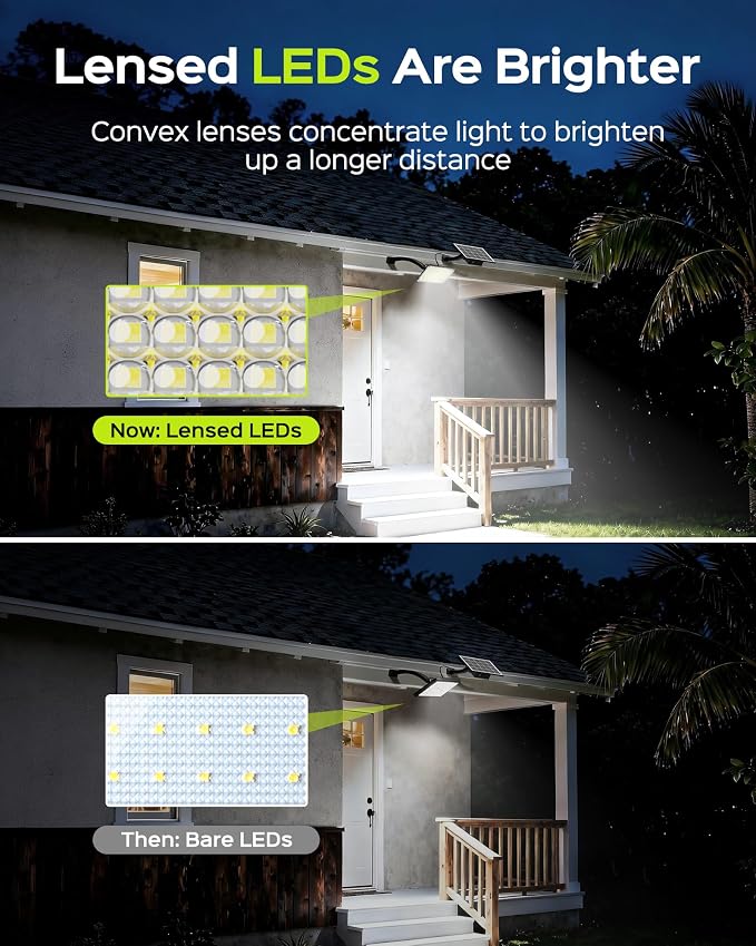 JACKYLED Solar Dusk to Dawn Light Outdoor 1000 Lumens 299 LED Solar Security Lights with Extension Cord, IP65 Waterproof Solar Powered Wall Spotlight Bright for Garden Patio Shed Carport Flag, White