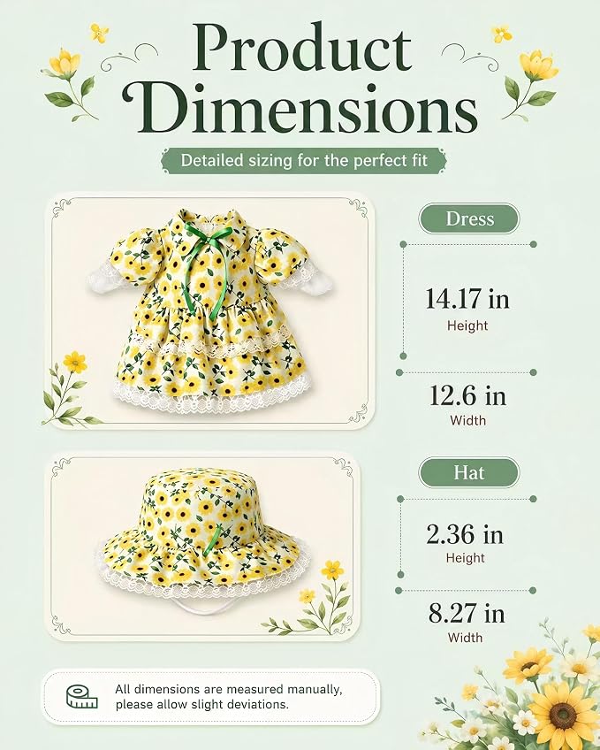 Porch Goose Outfit - Sunflower Dress & Lace Hat Set for 23 Inch Goose Statue,Spring Summer Outdoor Lawn Yard Decor, Home Porch Decoration