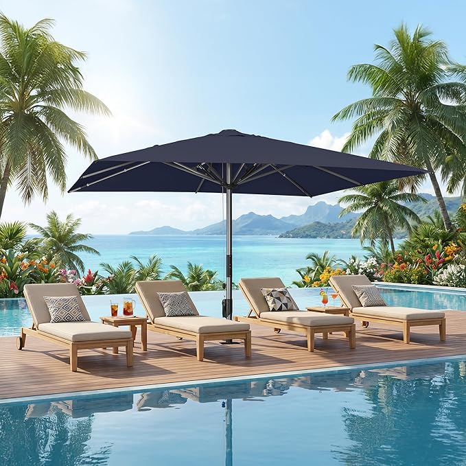 PURPLE LEAF 13 X 13 FT Extra Large Commercial Square Patio Umbrella Maximum Coverage Heavy Duty Wind Resistant Vented Canopy Reinforced Frame for Restaurant Hotel Resort Cafe Outdoor Dining Area Business Use Navy Blue