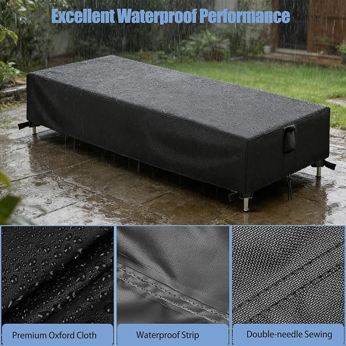 Chaise Lounge Covers, 2 Pack Waterproof Outdoor Lounge Chair Covers for Patio Furniture, Pool Lounge Chair Outdoor Furniture Cover - 80"L x 28"W x 13"H, Black