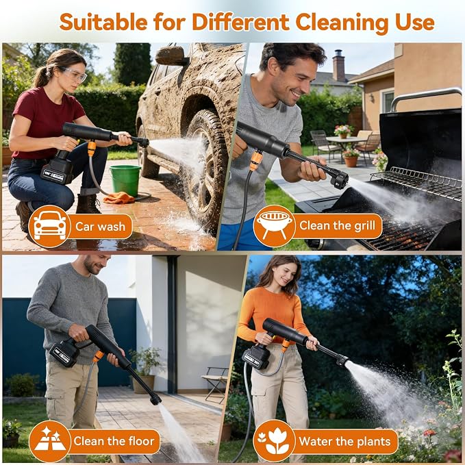 Portable Washer Cleaning Accessories, Cordless Portable Washer, Handheld Washer 6-in-1 Nozzle,33FT Hose,Cleaner for Car,Garden,Floor,Patio,Black