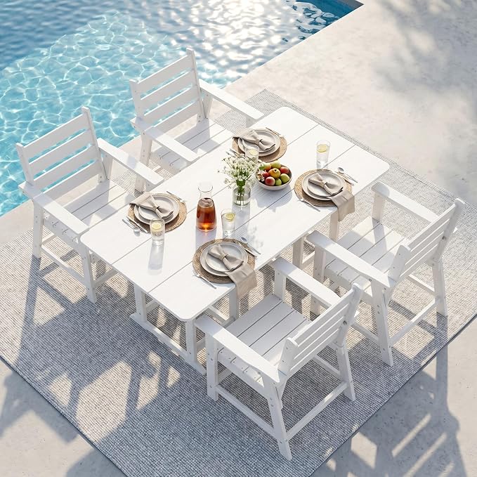 5-Piece Dining Set, HDPE Table & 4 Chairs, White | HDPE Dining Set: 69.1" Table + 4 Chairs, 380 lbs, 304 Stainless, All-Weather, No Rust No Crack, Outdoor Patio Garden
