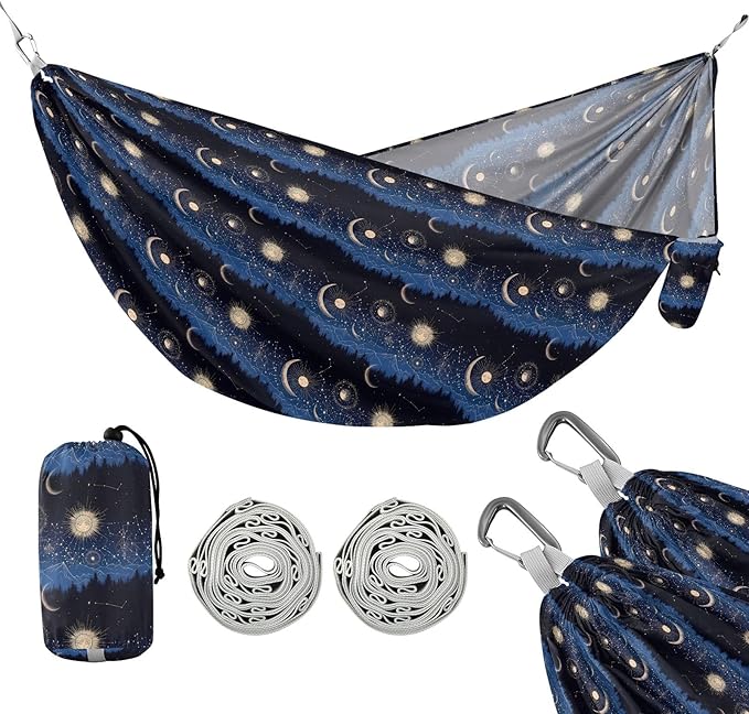 Camping Hammock Outdoor Hammocks for Outside Sun Moon Forest Starrysky Beach Trees Portable Lightweight with Pockets Tree Straps Indoor