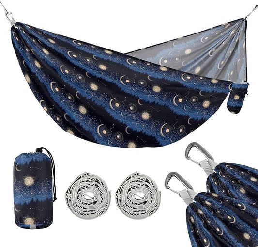 Camping Hammock Outdoor Hammocks for Outside Sun Moon Forest Starrysky Beach Trees Portable Lightweight with Pockets Tree Straps Indoor