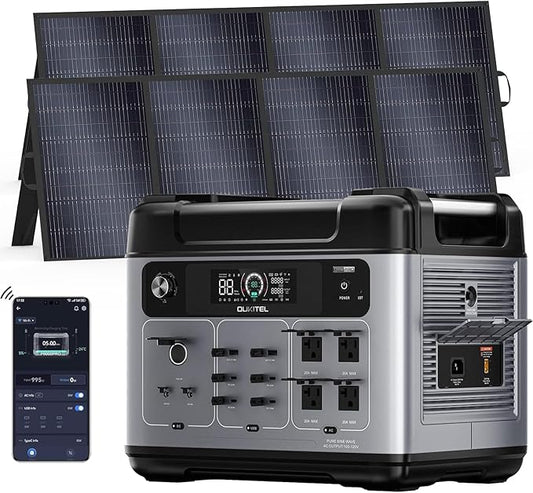 OUKITEL P2001 Pro 3200W Power Station with 2x400W Solar Panel, 2048Wh Solar Generator with 4x6400W Peak AC Outlets, 1.5H Full Charging, APP Control LiFePO4 Battery for Camping RV HomeB ackup