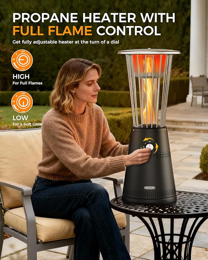 Tabletop Heater Patio Heater, 11,000 BTU Propane Patio Heater for Commercial, Balcony & Porch, Quartz Glass Tube, Portable Small Heater For Outdoor Use, Black
