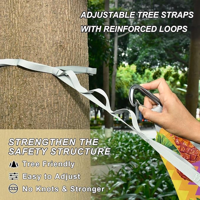 Camping Hammock Outdoor Hammocks for Outside Yellow Pineapple Stripe Beach Trees Portable Lightweight with Pockets Tree Straps Indoor Small