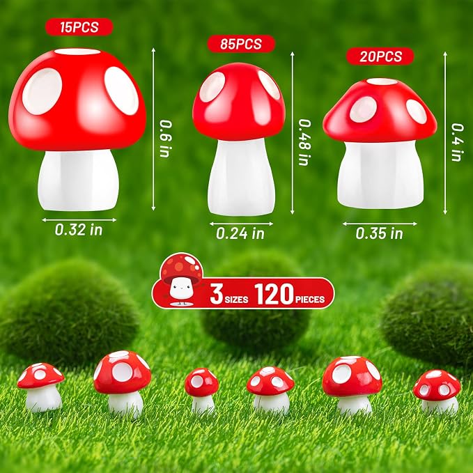 120 pcs Mini Resin Mushrooms for Garden | Tiny Mushrooms, Garden Decoration, Bonsai Micro Landscape, Statue Decoration