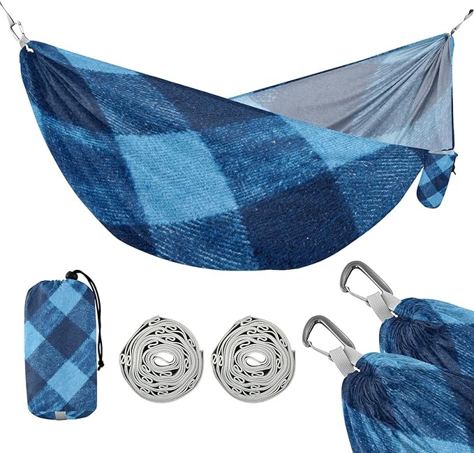 Blue Grid 330lb Capacity Outdoor Hammocks Fabric Hammock for Outside Patio Garden hamaca para Patio Exterior