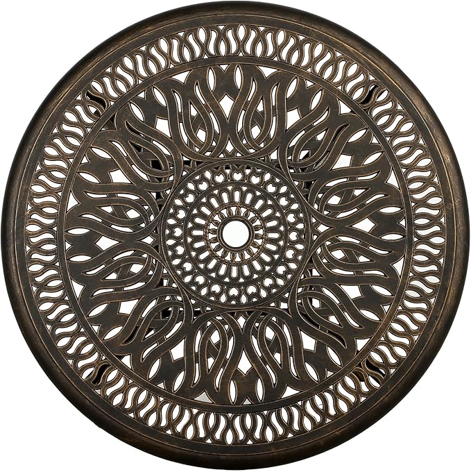 Grepatio 35.4" Round Patio Bistro Table Outdoor Dining Table Cast Aluminum with Umbrella Hole Conversation Table, Antique Bronze (35.4" Round Table)