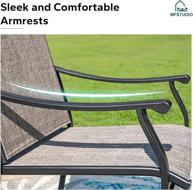 MFSTUDIO 5 Piece Outdoor Dining Set, Round Patio Table & Swivel Chairs | Weather-resistant, 4 person, Breathable & quick-drying Textilene, Metal Frame, Umbrella hole, Outdoor deck backyard