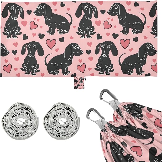 Portable Single Hammock Black Dachshund Dogs and Love Heart Garden Yard Outdoor Hammocks