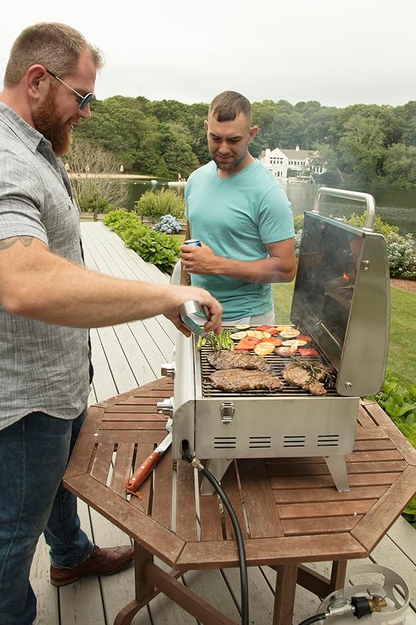 Cuisinart Chef's Style Tabletop Portable Propane Grill, 20,000 BTU Stainless Steel 2-Burner Outdoor Gas Grill for Camping, Tailgates, BBQ, Hassle-Free Setup, Twist-Start Ignition, CGG-306