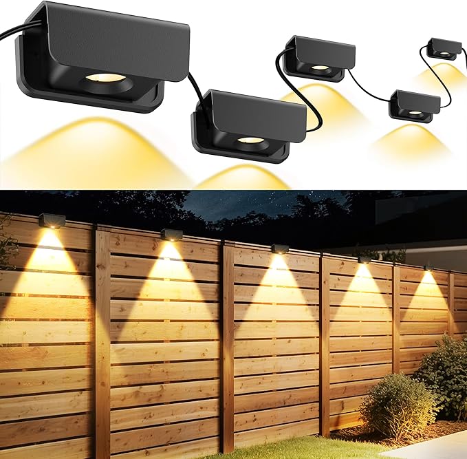 Fence Lights Outdoor, 10 Pack Deck Light with Wire, IP65 Waterproof Warm White Step Lights Outdoor for Stairs, Step, Wall, Yard, Porch, Garden, Patio, and Pathway