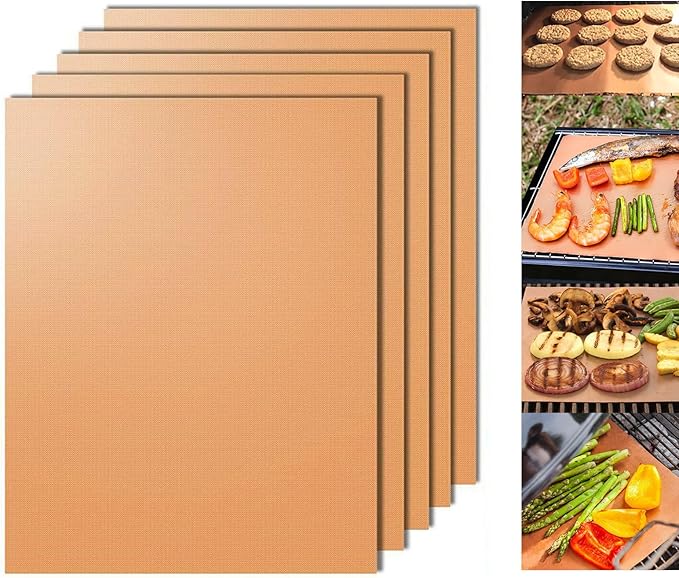 Copper Grill Mats for Outdoor Grill, Dailyart Set Of 5 BBQ Grilling Mats for Outdoor Reusable & Easy To Clean & Non-Stick Copper Grill Sheets - Barbecue Grill Accessories for Gas, Charcoal, Electric