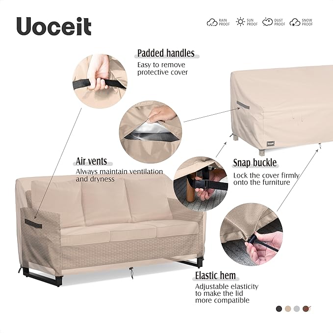 3-Seater Outdoor Couch Cover, 93Wx40Dx35H inches Outdoor Furniture Covers Waterproof，100% Waterproof Heavy Duty Patio Furniture Covers,Light Brown Minimalist Style Outdoor Sofa Cover.
