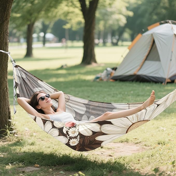Earthy Daisies Camping Hammocks Rope Hammock for Patio Backyard Lounge Base