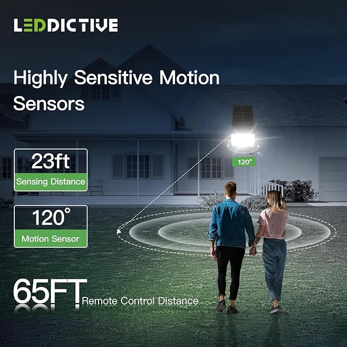Leddictive LED Solar Lights Outdoor 7000K, 3500LM Solar Powered Flood Lights with 3 Modes, Dusk to Dawn Outdoor Lighting with Remote, IP65 Waterproof, 16.4 Ft Cable for Yard Garage Porch