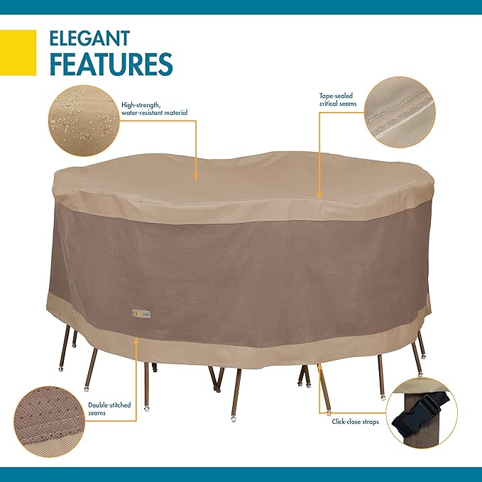 DUCKCOVERS - LTR07676 Elegant Water-Resistant 76 Inch Round Patio Table & Chair Set Cover Multi 76Dia x 29H, Outdoor Table and Chair Cover