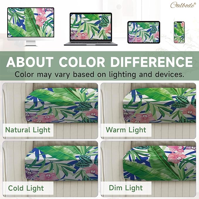 CALBODE 8 Pcs Outdoor Seat Cushion Covers, Stretch Chair Seat Cover for Patio Furniture Cushions Washable Reusable Indoor and Outdoor Couch Cover Replacement (Tropical Plant, Cover Only)
