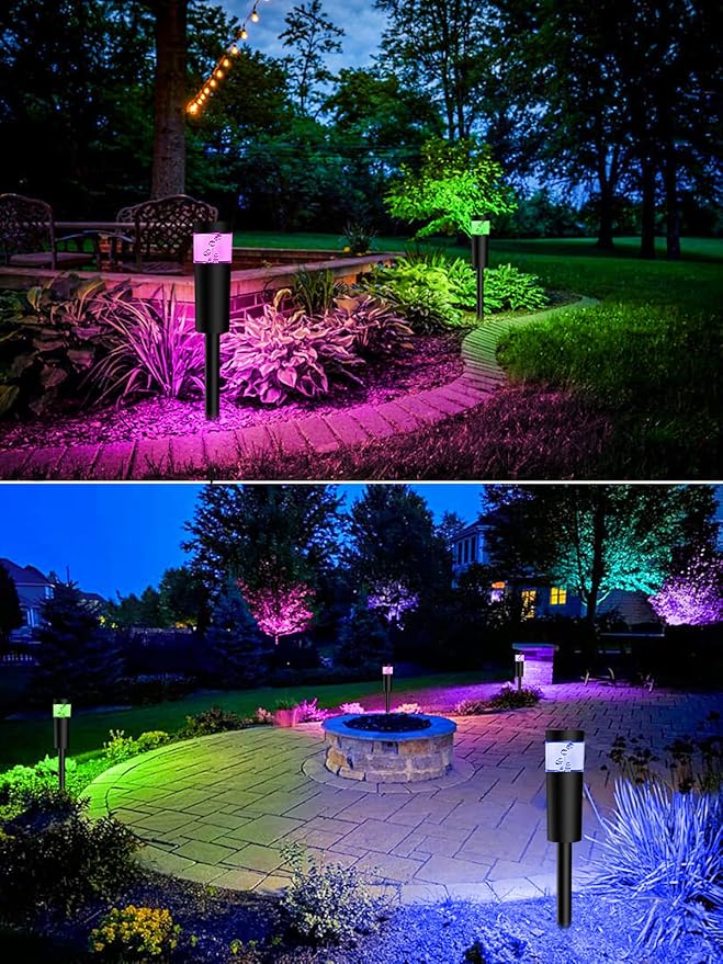 5W RGBW Low Voltage Landscape Pathway Lights with Connectors 12V Outdoor Landscape Lighting LED Bollard Path Lights Wired IP65 Waterproof RGBW Walkway Light for Garden Yard Lawn (2Pack)