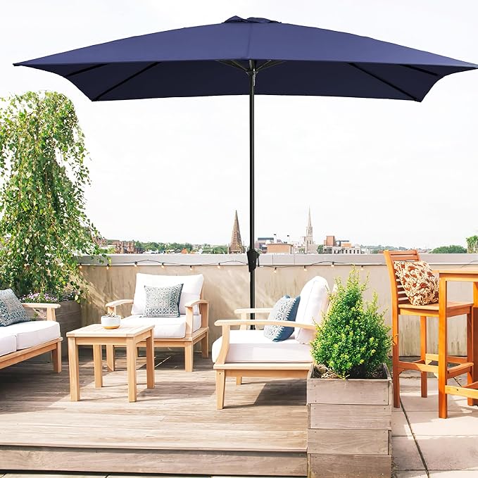 Ayge 8x10FT Large Rectangular Patio Umbrella Outdoor Table Umbrella w/Crank Rectangle Market Umbrella UV Protection for Garden, Deck,Lawn,Yard & Pool, Navy blue