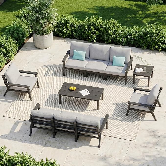 LOUNZY HDPE Patio Conversation Set, 3 pcs Sectional Outdoor Furniture Set, All Weather Outdoor Couch Set Patio Furniture Set for Deck, Lawn, Black
